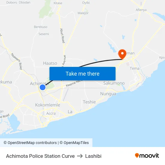 Achimota Police Station Curve to Lashibi map