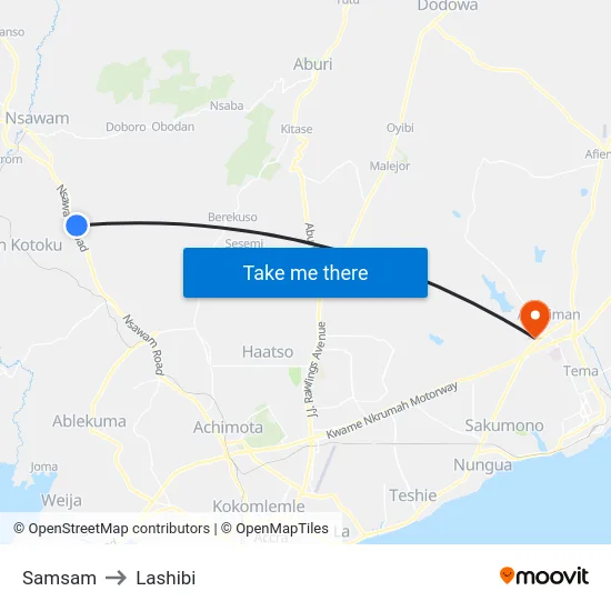Samsam to Lashibi map