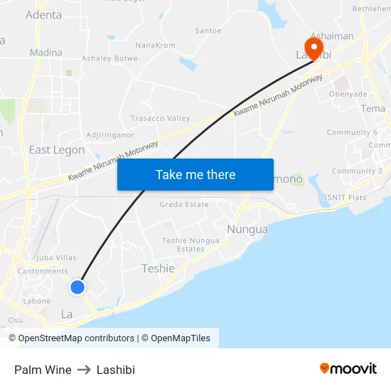Palm Wine to Lashibi map