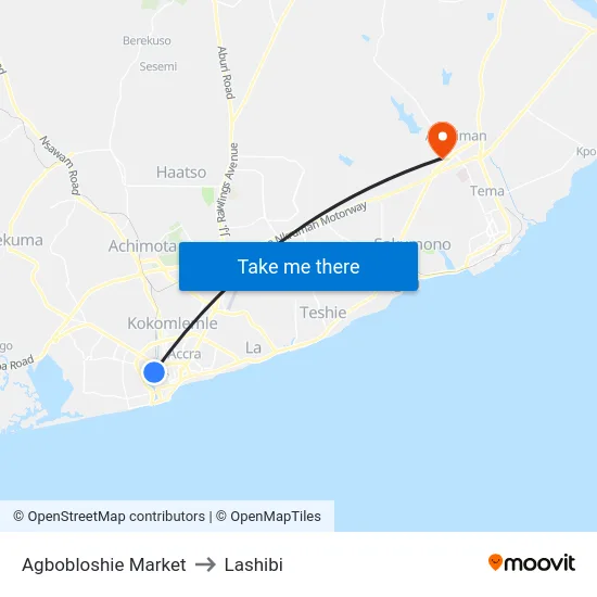 Agbobloshie Market to Lashibi map