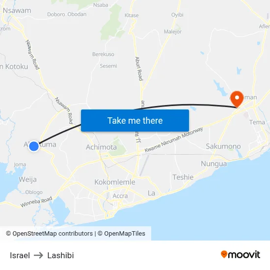 Israel to Lashibi map