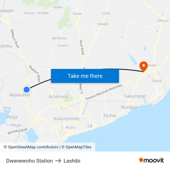 Dwenewoho Station to Lashibi map