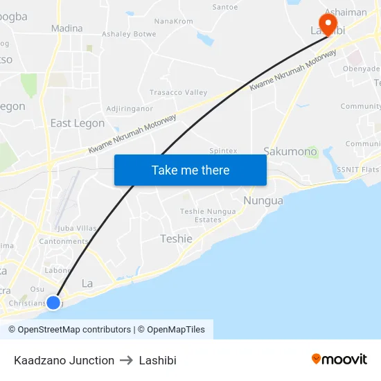 Kaadzano Junction to Lashibi map