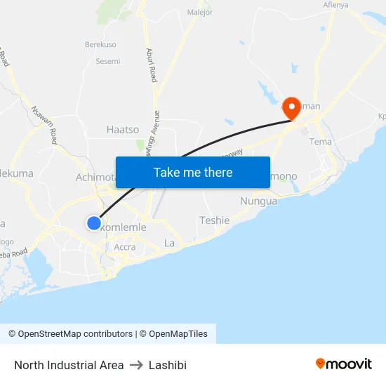 North Industrial Area to Lashibi map