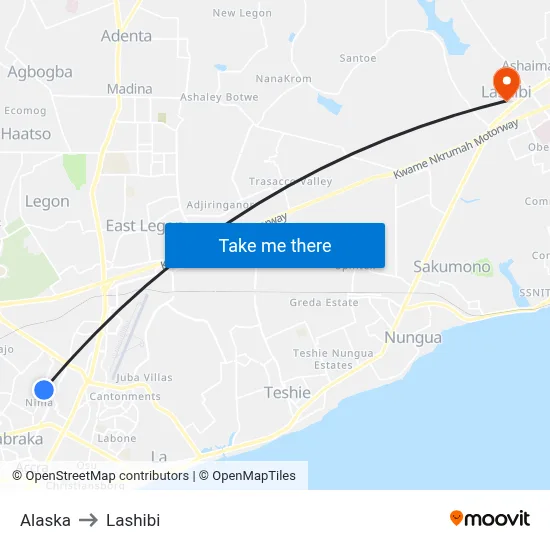 Alaska to Lashibi map