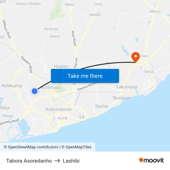 Tabora Asoredanho to Lashibi map