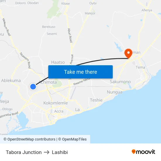 Tabora Junction to Lashibi map