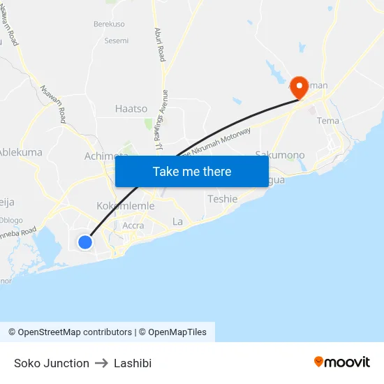 Soko Junction to Lashibi map