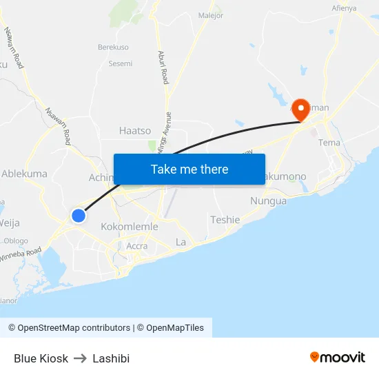 Blue Kiosk to Lashibi map