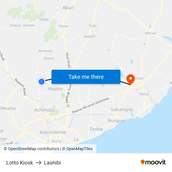 Lotto Kiosk to Lashibi map