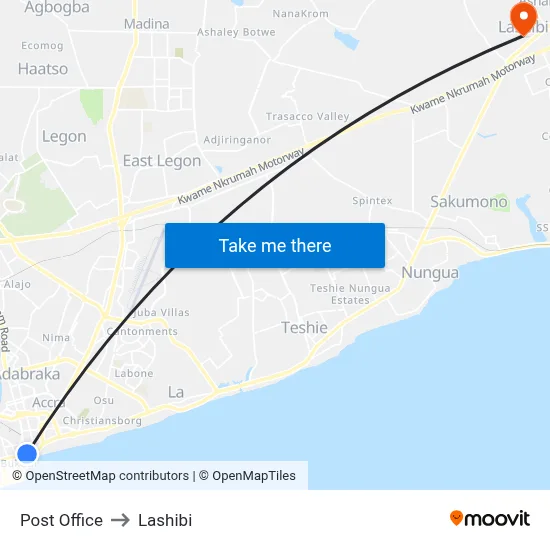 Post Office to Lashibi map