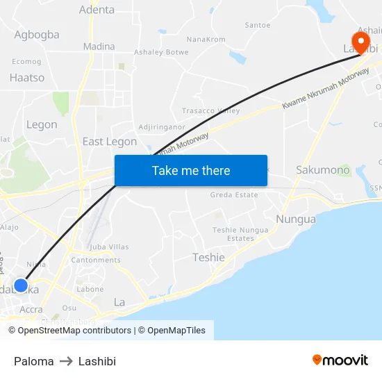 Paloma to Lashibi map