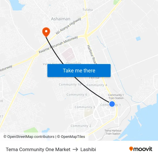 Tema Community One Market to Lashibi map
