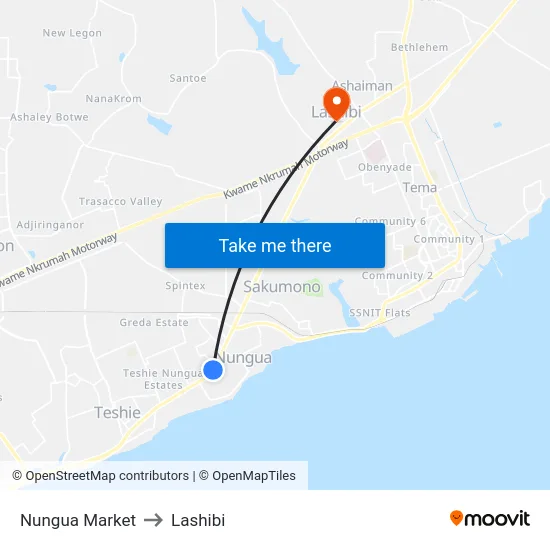 Nungua Market to Lashibi map