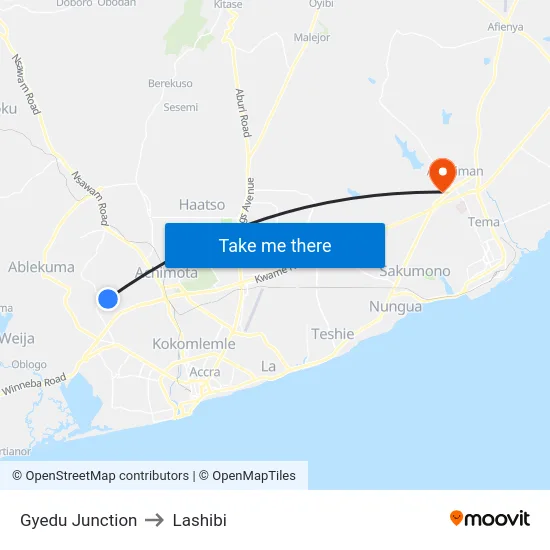 Gyedu Junction to Lashibi map