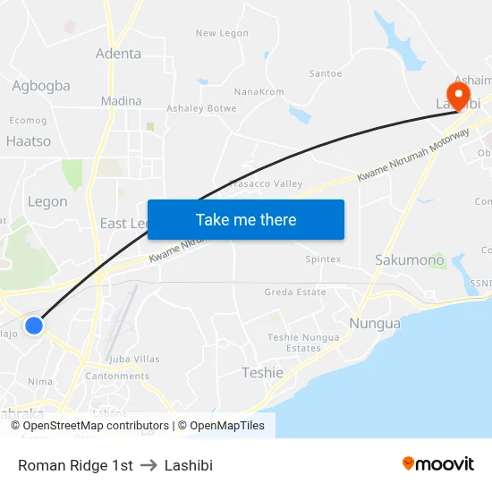Roman Ridge 1st to Lashibi map