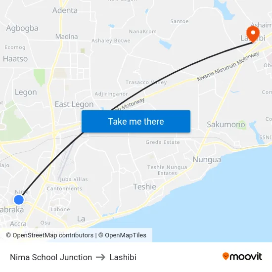 Nima School Junction to Lashibi map