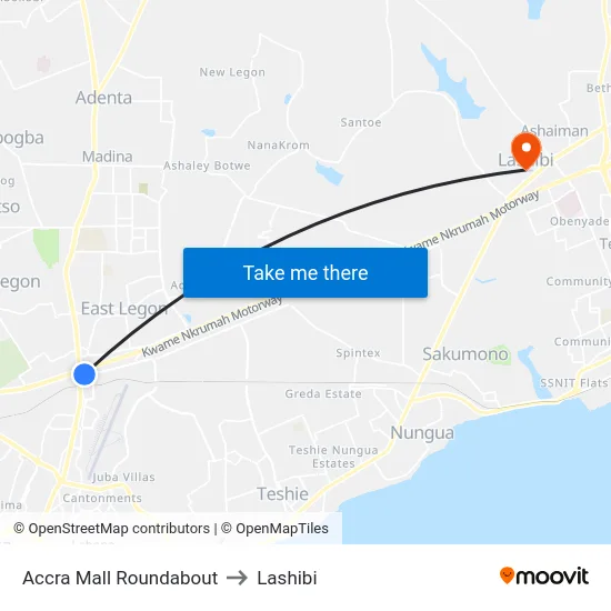 Accra Mall Roundabout to Lashibi map