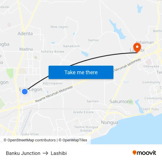 Banku Junction to Lashibi map