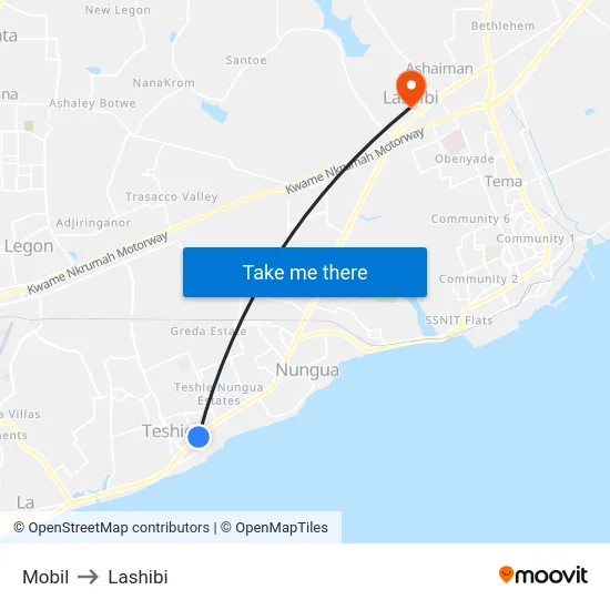 Mobil to Lashibi map