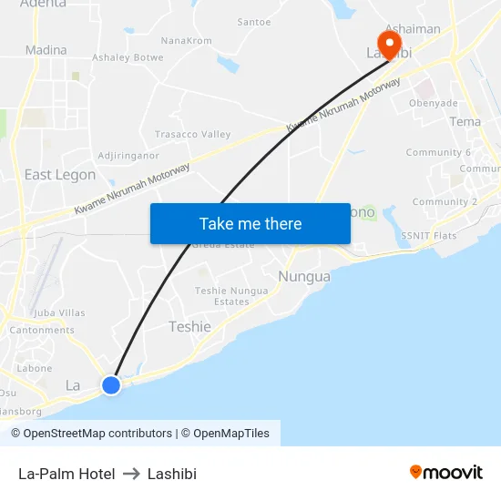 La-Palm Hotel to Lashibi map