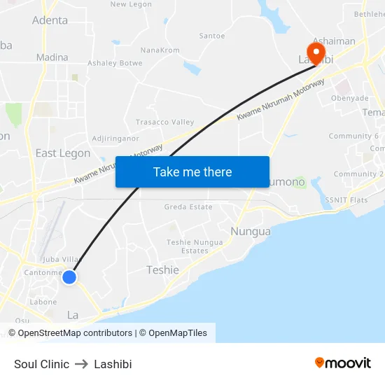 Soul Clinic to Lashibi map