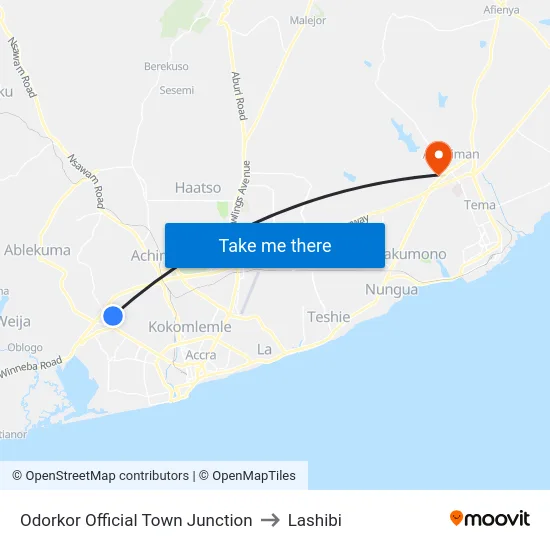 Odorkor Official Town Junction to Lashibi map