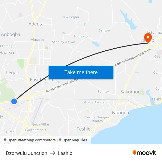 Dzorwulu Junction to Lashibi map