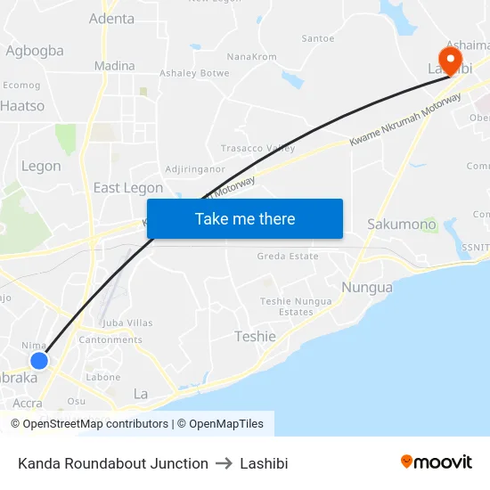 Kanda Roundabout Junction to Lashibi map
