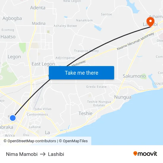 Nima Mamobi to Lashibi map