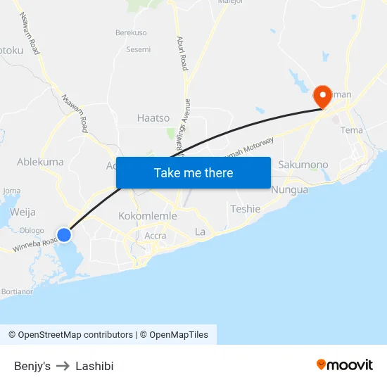 Benjy's to Lashibi map
