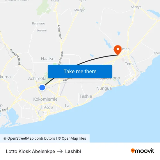 Lotto Kiosk Abelenkpe to Lashibi map