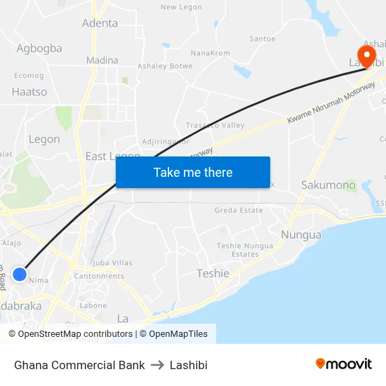 Ghana Commercial Bank to Lashibi map