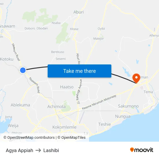Agya Appiah to Lashibi map