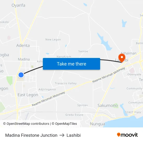 Madina Firestone Junction to Lashibi map