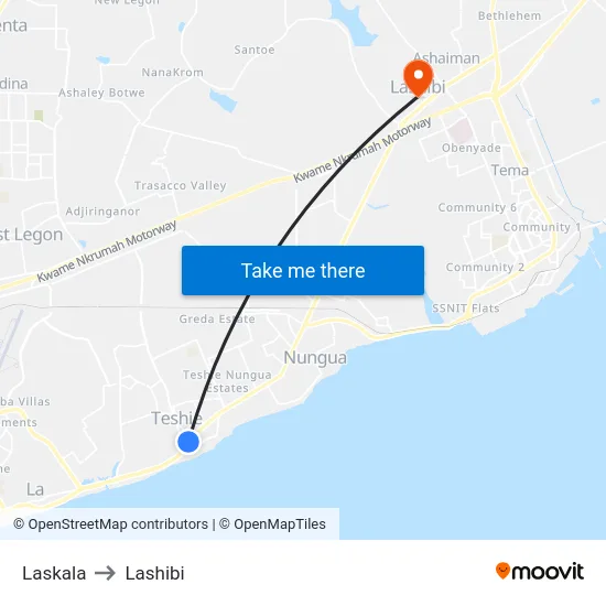 Laskala to Lashibi map