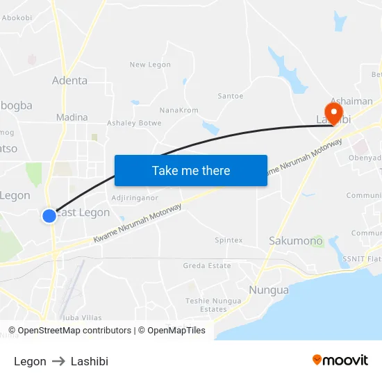 Legon to Lashibi map
