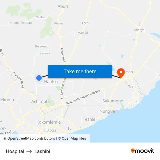 Hospital to Lashibi map