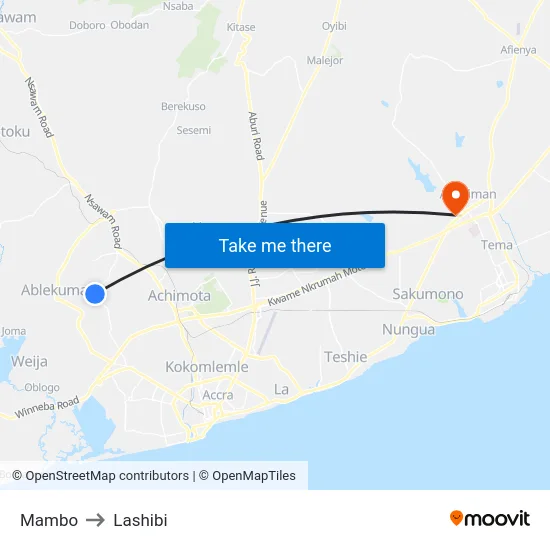 Mambo to Lashibi map