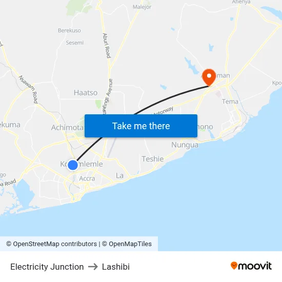 Electricity Junction to Lashibi map
