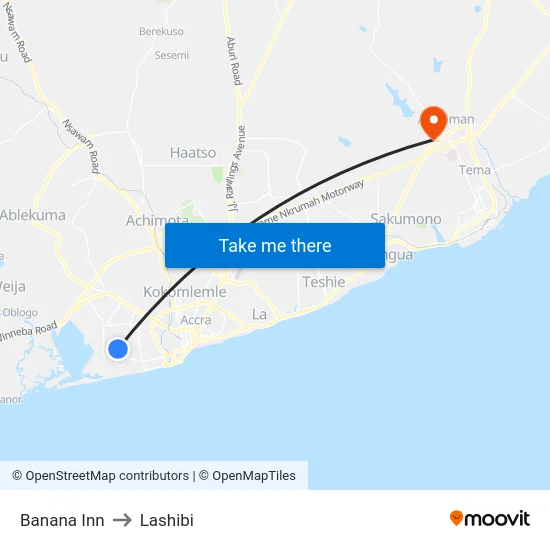 Banana Inn to Lashibi map