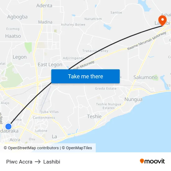 Piwc Accra to Lashibi map