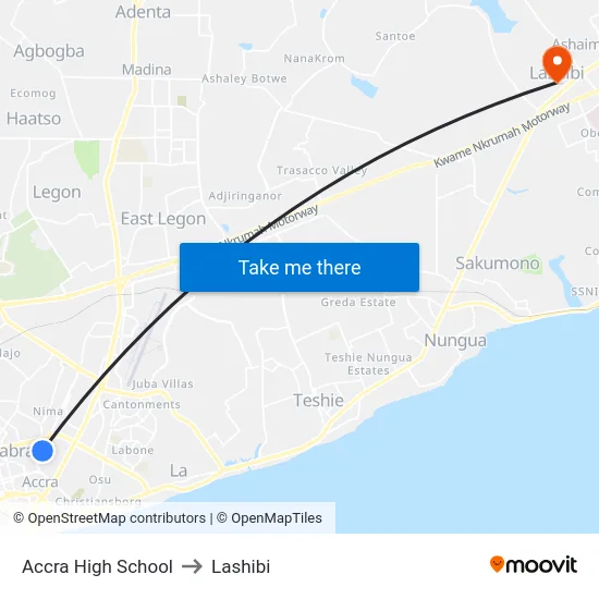 Accra High School to Lashibi map