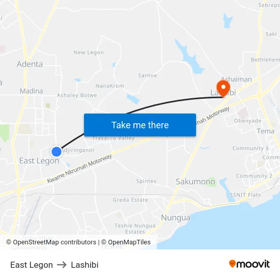 East Legon to Lashibi map