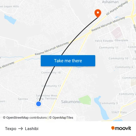 Texpo to Lashibi map