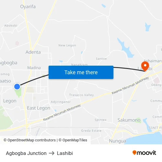 Agbogba Junction to Lashibi map