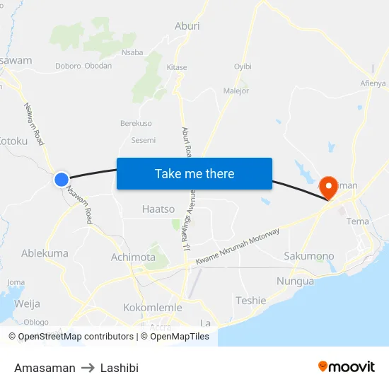 Amasaman to Lashibi map