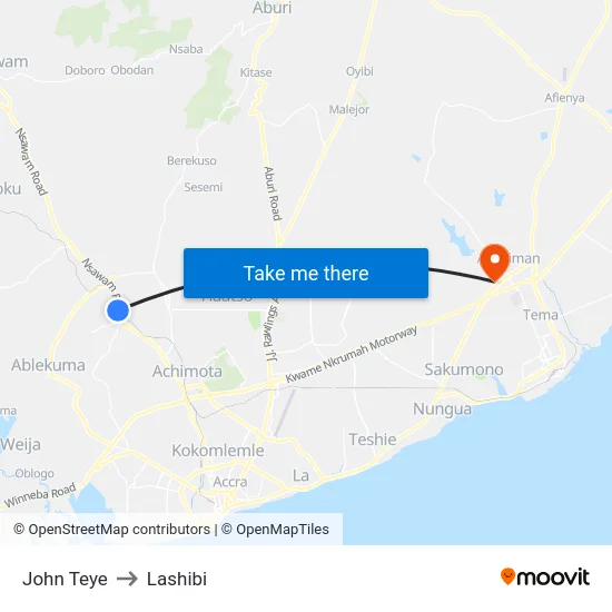 John Teye to Lashibi map