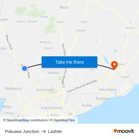 Pokuase Junction to Lashibi map