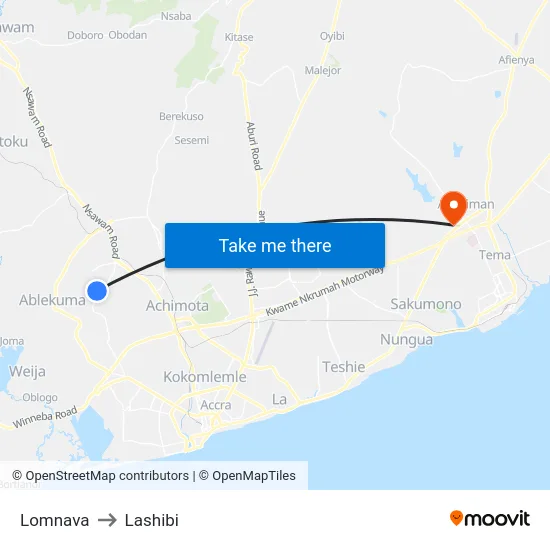 Lomnava to Lashibi map